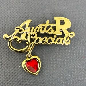 EUC Gold 'Aunts R Special' Brooch with Red Heart